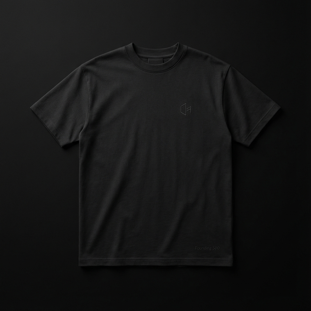 ZapNest Founding 500 premium charcoal tee with embroidered mark